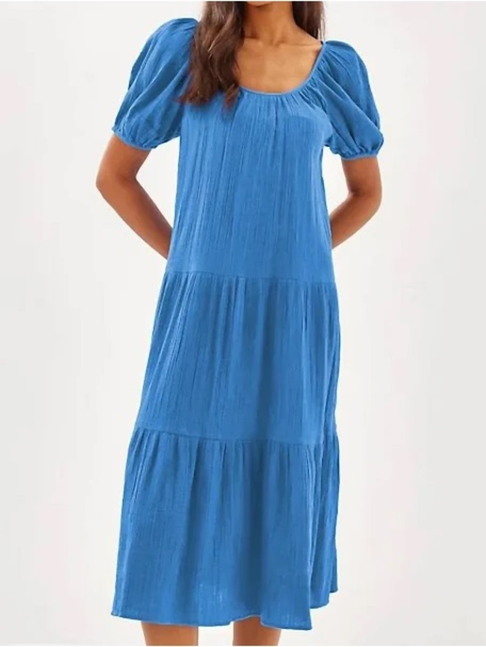 Lilly Pulitzer Blue Tiered Puff Sleeve Swim Coverup Dress